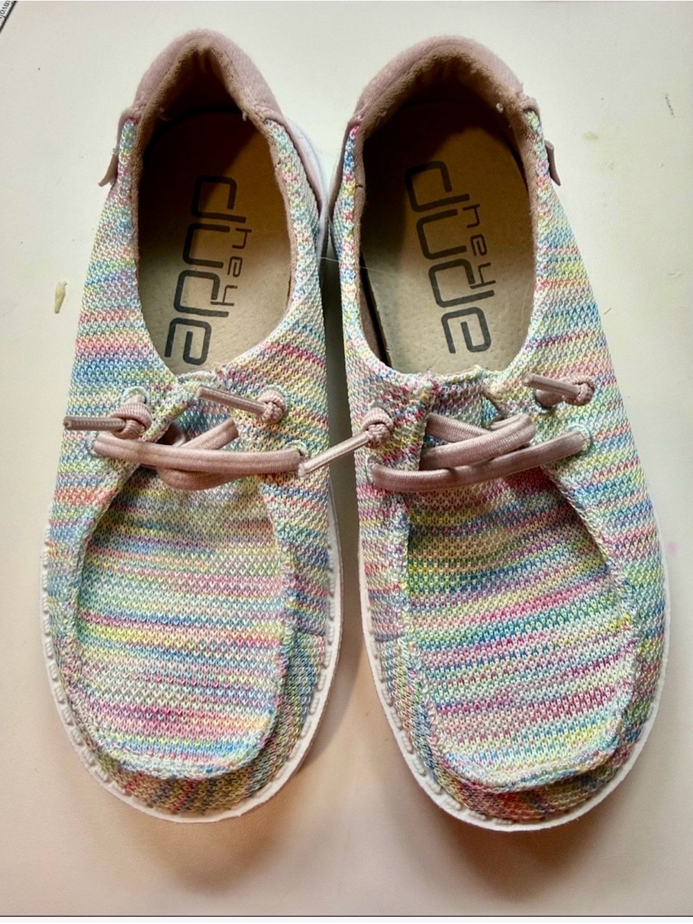 New Hey Dude Kids Multicolor Knit Slip-On Sneakers with Pink Laces
